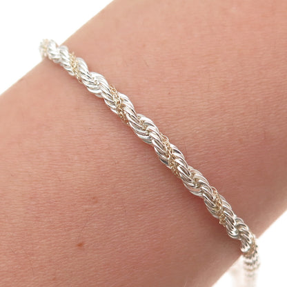 Oroamerica 925 Sterling Silver 14K Gold Vintage Twisted Rope Link Bracelet 7.25"