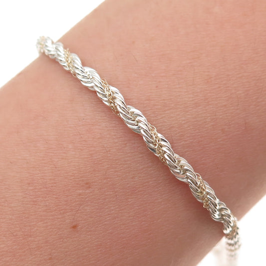 Oroamerica 925 Sterling Silver 14K Gold Vintage Twisted Rope Link Bracelet 7.25"