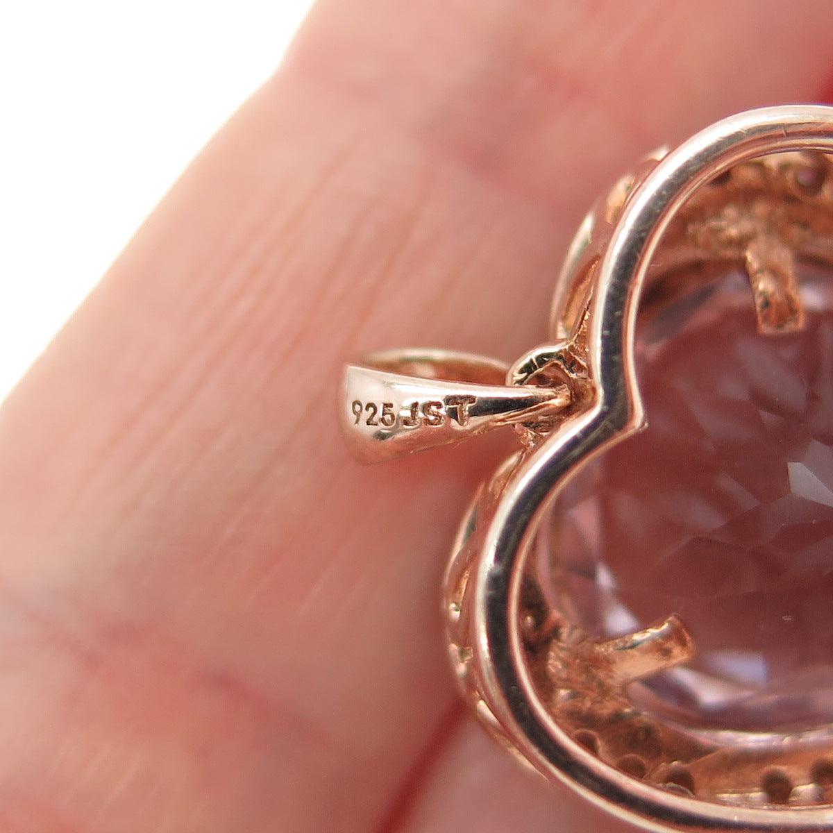 925 Sterling Silver Rose Gold Plated Amethyst & White Topaz Heart Charm Pendant