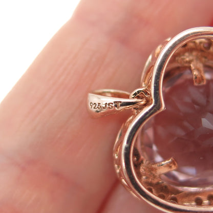 925 Sterling Silver Rose Gold Plated Amethyst & White Topaz Heart Charm Pendant