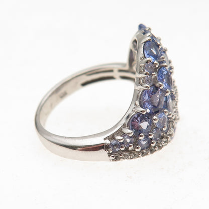 Chuck Clemency 925 Sterling Silver Real Tanzanite & White Topaz Ring Size 8.25