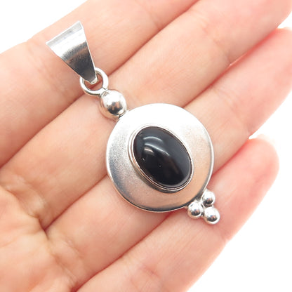 925 Sterling Silver Vintage CII Mexico Real Black Onyx Modernist Charm Pendant