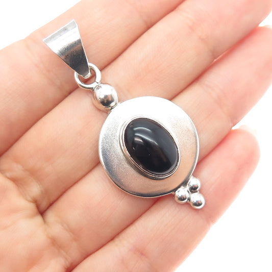 925 Sterling Silver Vintage CII Mexico Real Black Onyx Modernist Charm Pendant