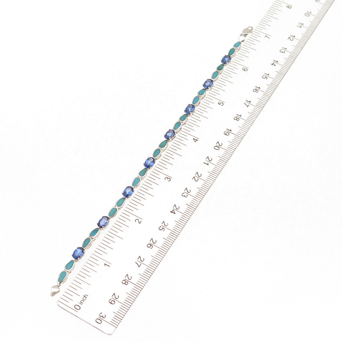 925 Sterling Silver Vintage Real Turquoise & Tanzanite Bracelet 7"