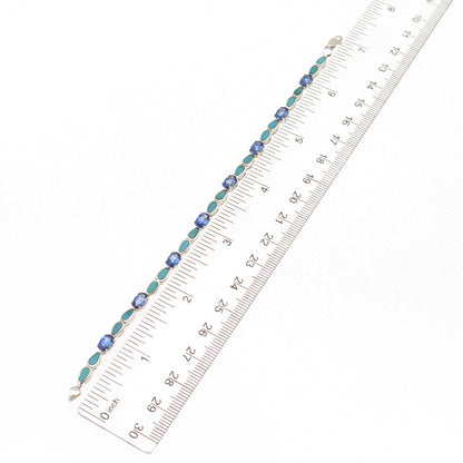 925 Sterling Silver Vintage Real Turquoise & Tanzanite Bracelet 7"