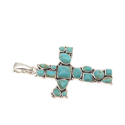 BARSE Sterling Silver Vintage Real Turquoise Large 27.2g Cross Cluster Pendant
