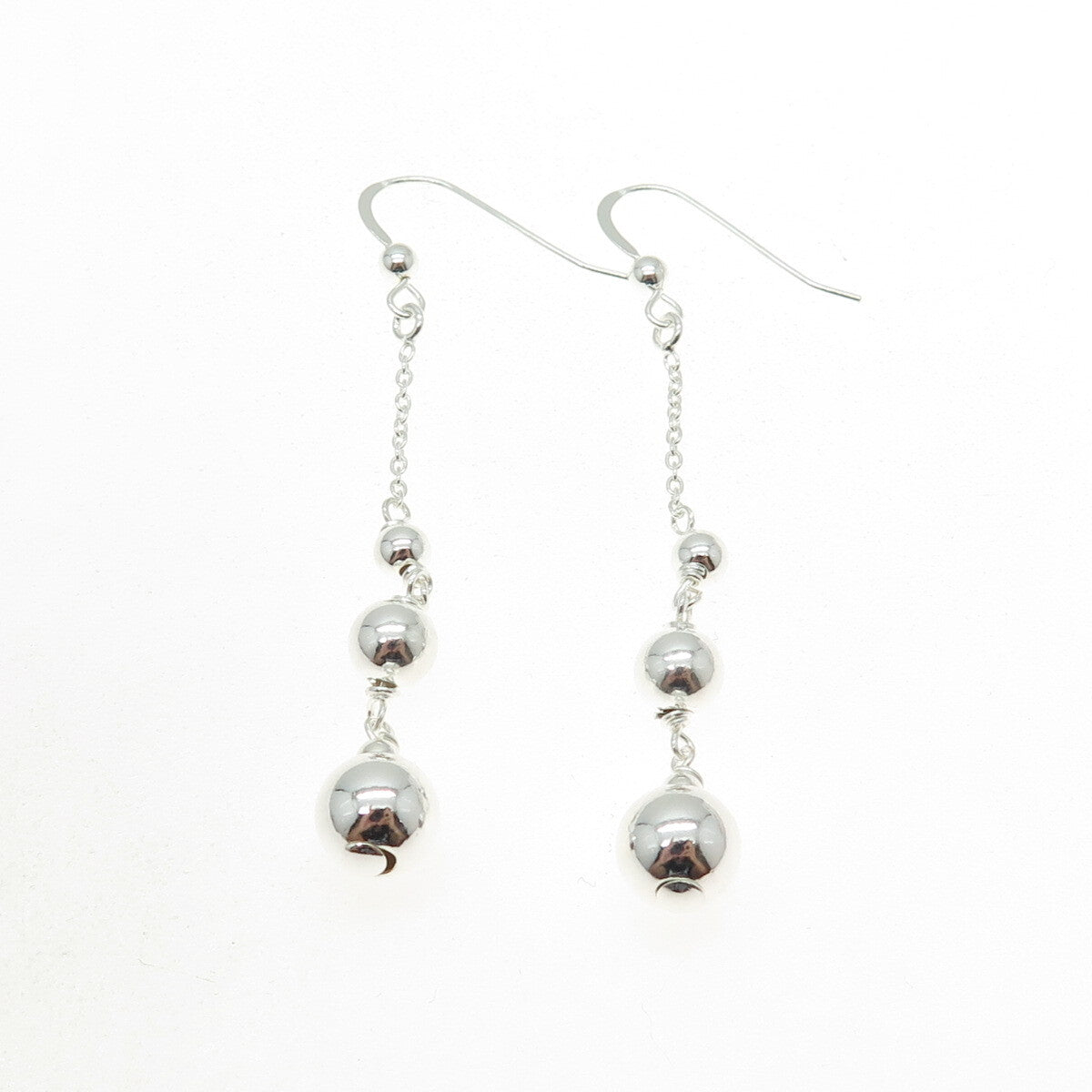 925 Sterling Silver Beaded Chain Dangling Earrings