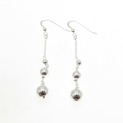 925 Sterling Silver Beaded Chain Dangling Earrings