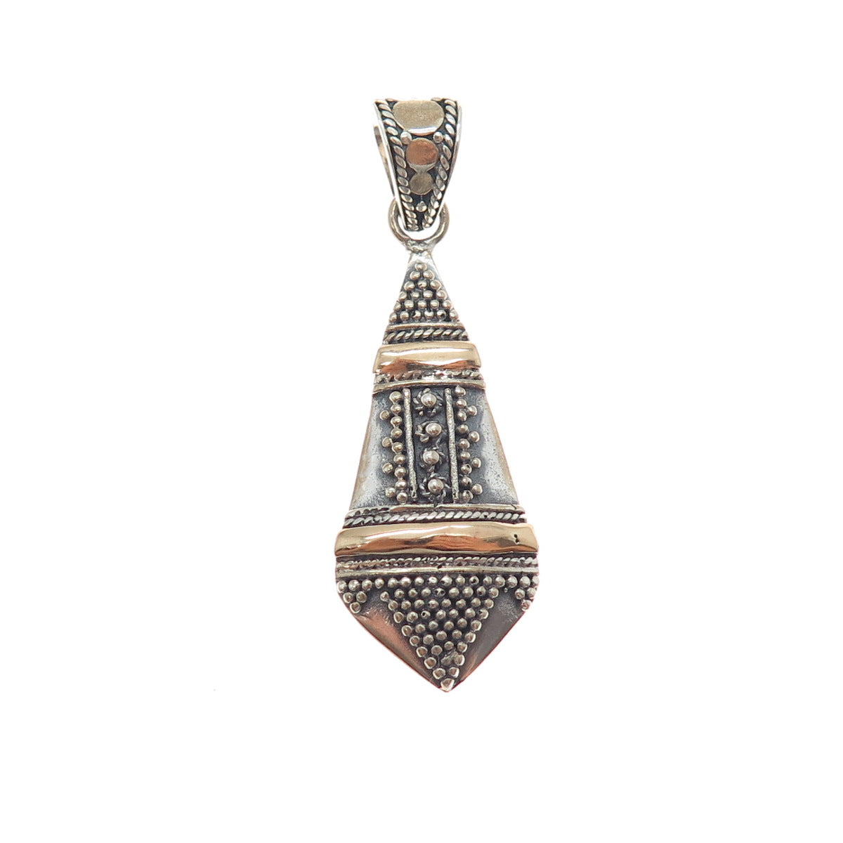 925 Sterling Silver 2-Tone Vintage Modernist Granulated Oxidized Charm Pendant