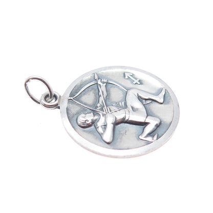 925 Sterling Silver Vintage Sagittarius Zodiac Sign Oxidized Charm Pendant