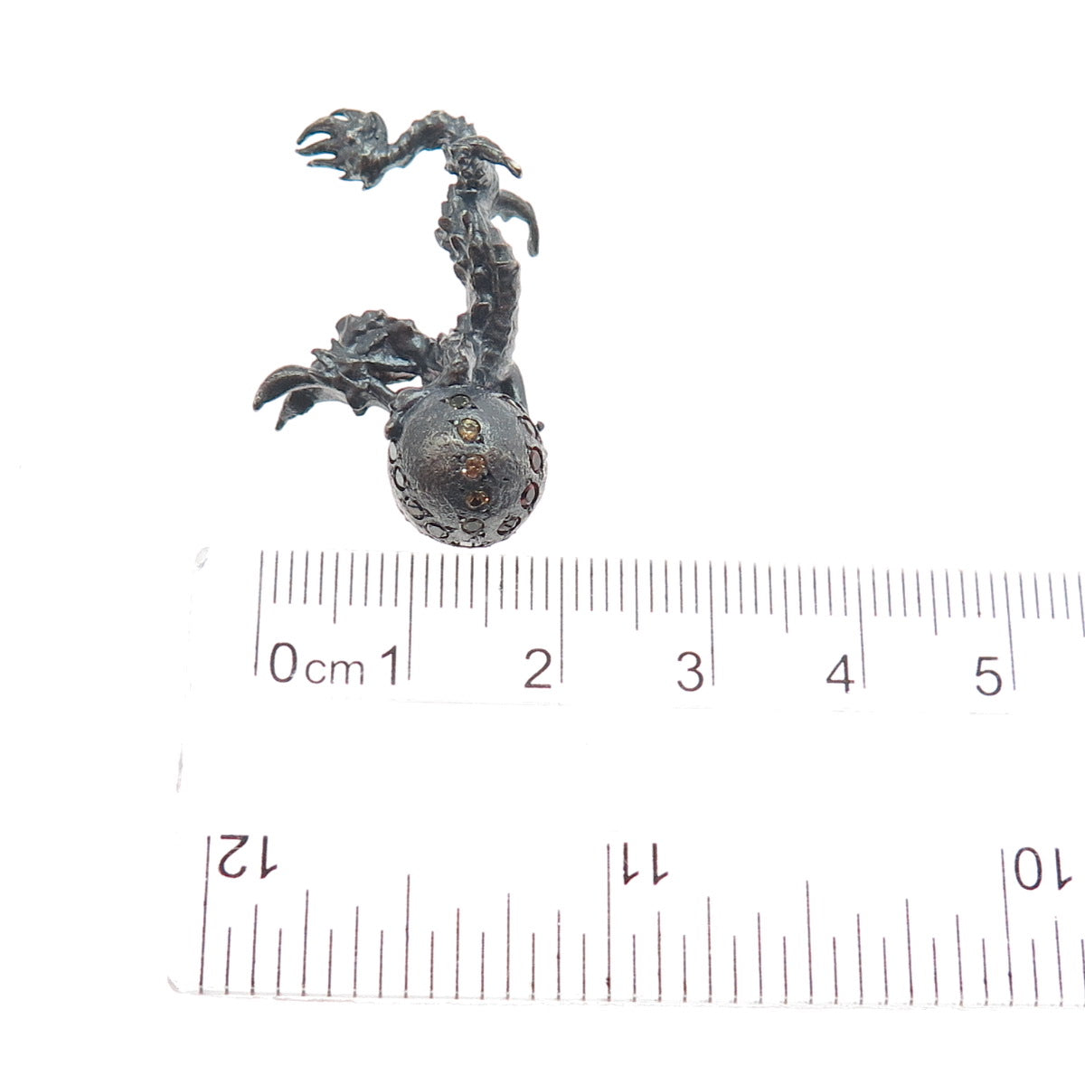 925 Sterling Black Rhodium Diamond Sapphire Chrome Diopside Dragon Miniature