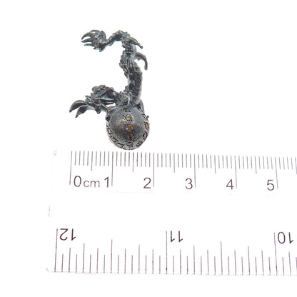 925 Sterling Black Rhodium Diamond Sapphire Chrome Diopside Dragon Miniature