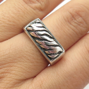925 Sterling Silver Vintage Animal Print Bar Ring Size 8.25