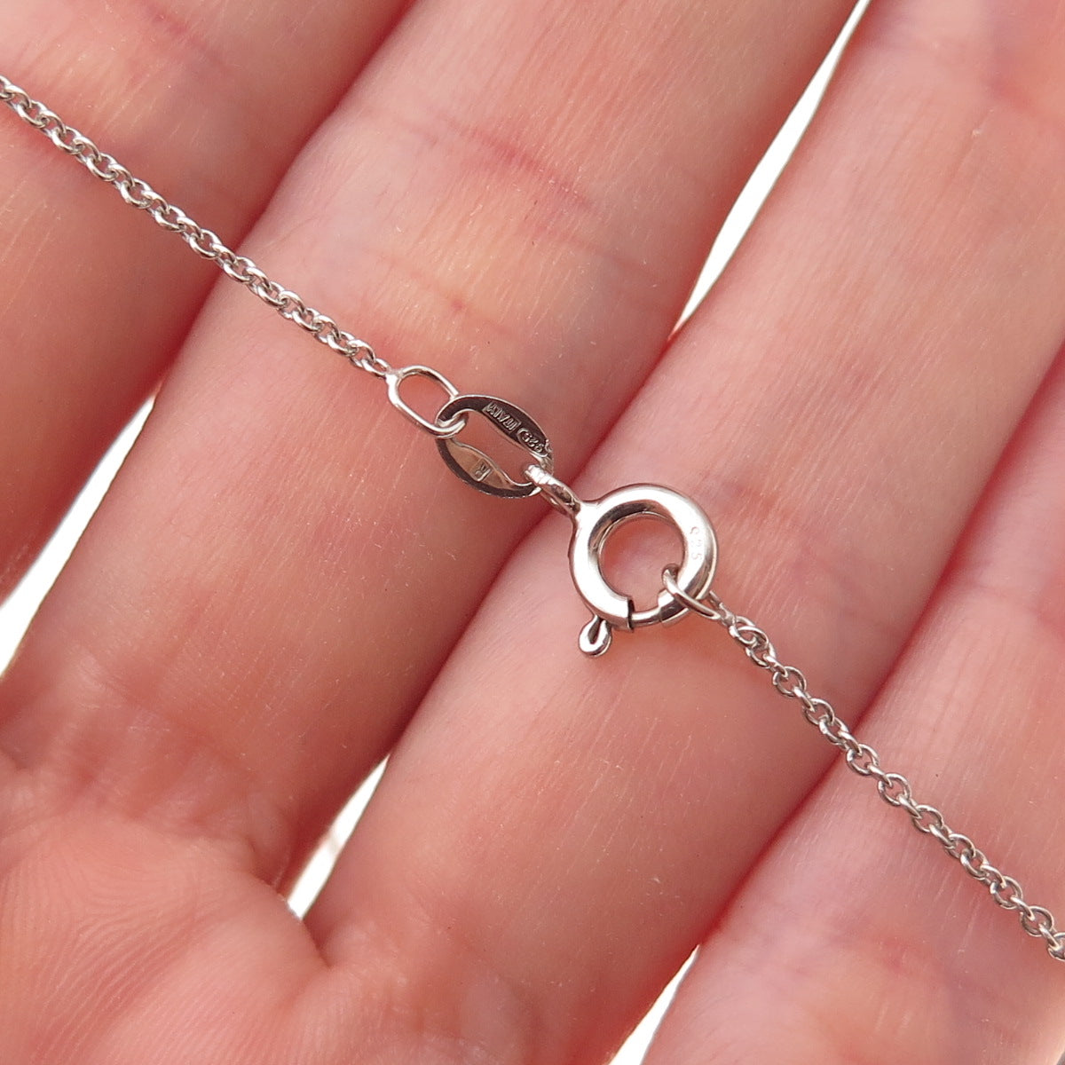925 Sterling Silver Real Diamond Heart & Club Key Cable Chain Necklace 18"