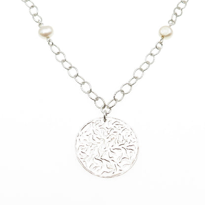 DIDAE 925 Sterling Silver Vintage Israel Real Pearl Floral Chain Necklace 16"