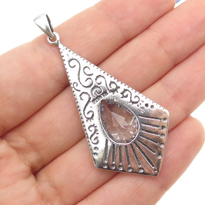 KEN CRAFTS 925 Sterling Silver Vintage Pear-Cut C Z Swirl Oxidized Pendant