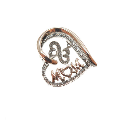 JANE SEYMOUR 925 Sterling Silver 10K Gold Real Diamond Mom Heart Slide Pendant