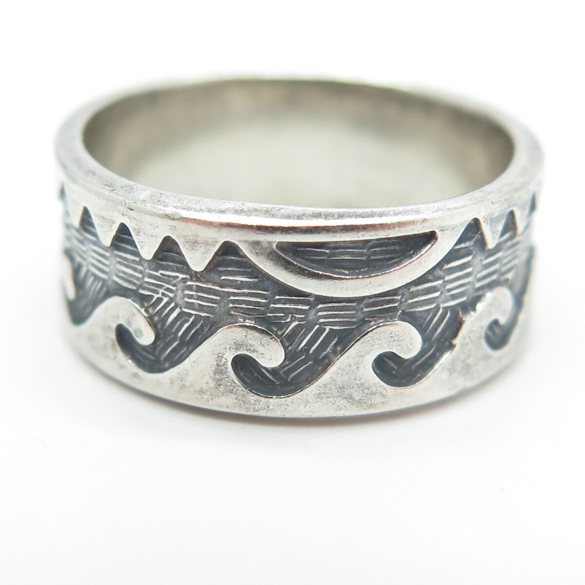925 Sterling Silver Vintage Wavy All Around Band Ring Size 7.5