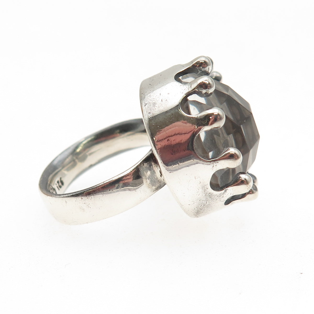 925 Sterling Silver Vintage Clear Crystal Modernist Crown Ring Size 5.25