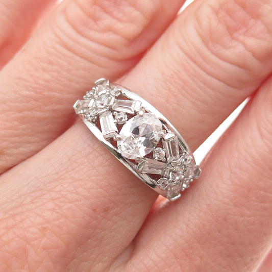 925 Sterling Silver Multi-Cut C Z Cluster Ring Size 6