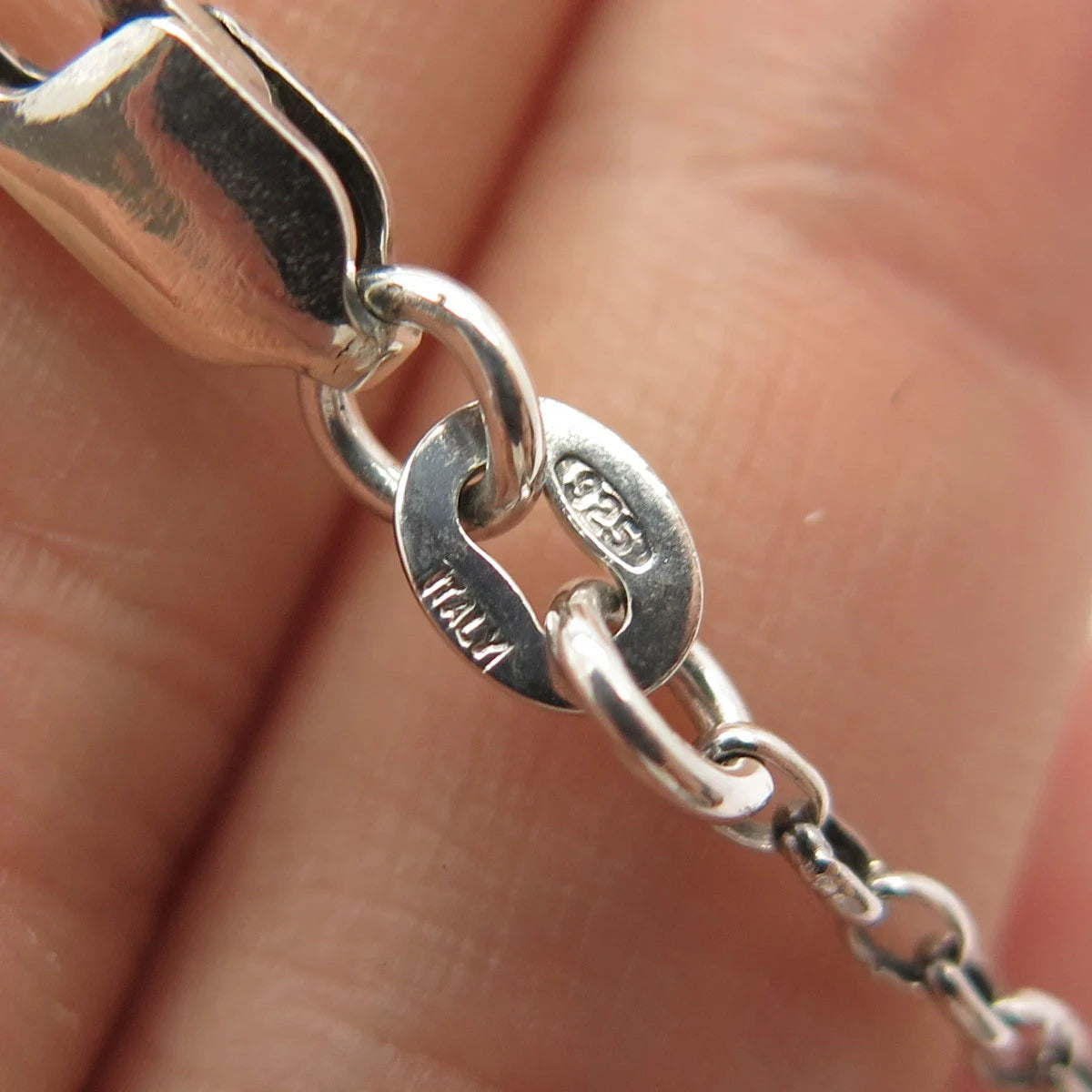 925 Sterling Silver Vintage Italy Ball Station Rolo Chain Necklace 17"