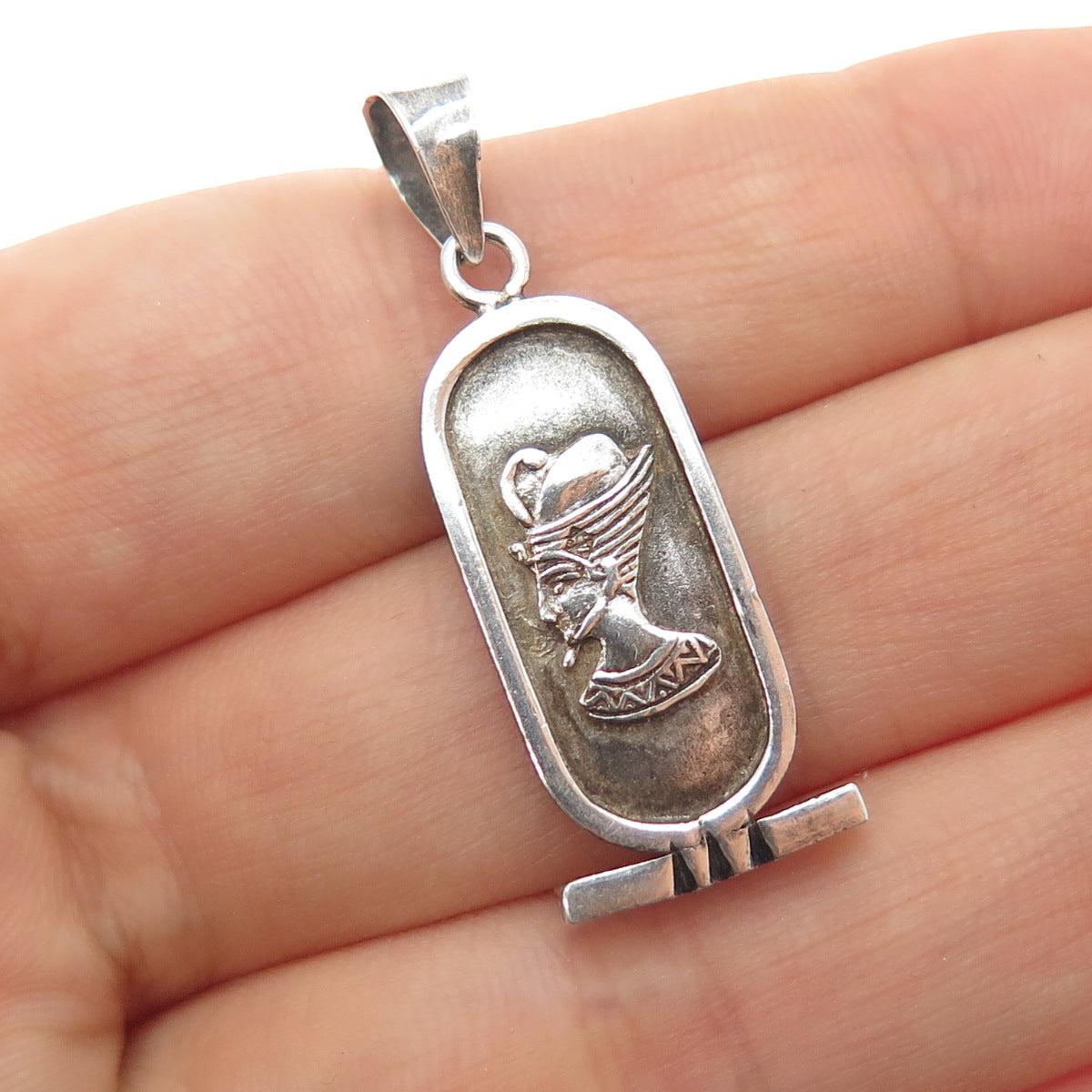 800 Silver Vintage Egyptian Pharaoh Cartouche Oxidized Charm Pendant