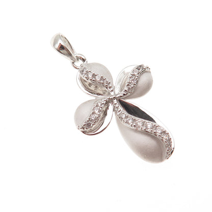 Ross Simons 925 Sterling Silver Round-Cut C Z Floral Cross Charm Pendant