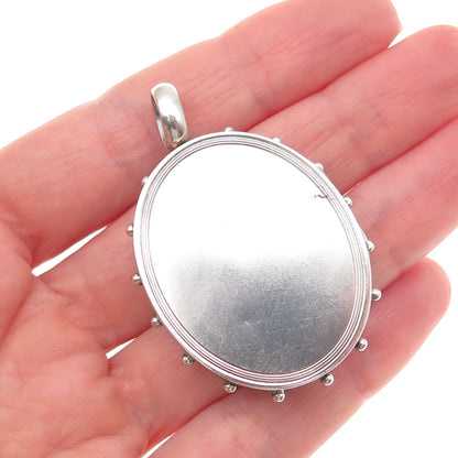 925 Sterling Silver Antique Victorian Oval Beaded Oxidized Locket Pendant