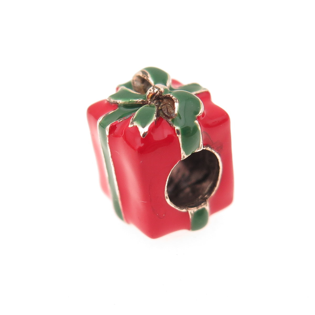 925 Sterling Silver Enamel Present Box Slide Bead Charm