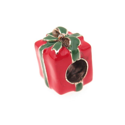 925 Sterling Silver Enamel Present Box Slide Bead Charm