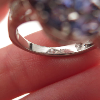 D'Joy 925 Sterling Silver Real Tanzanite & White Topaz Heart Cluster Ring Size 8