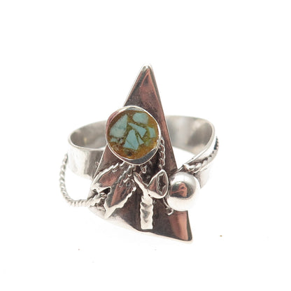 Old Pawn 925 Sterling Silver Vintage Southwestern Turquoise Inlay Ring Size 8.5