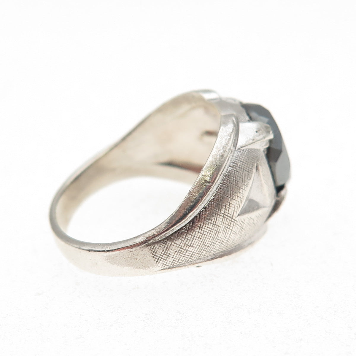 Wheeler Mfg Co. 925 Sterling Silver Antique Art Deco Real Hematite Ring Size 6.5
