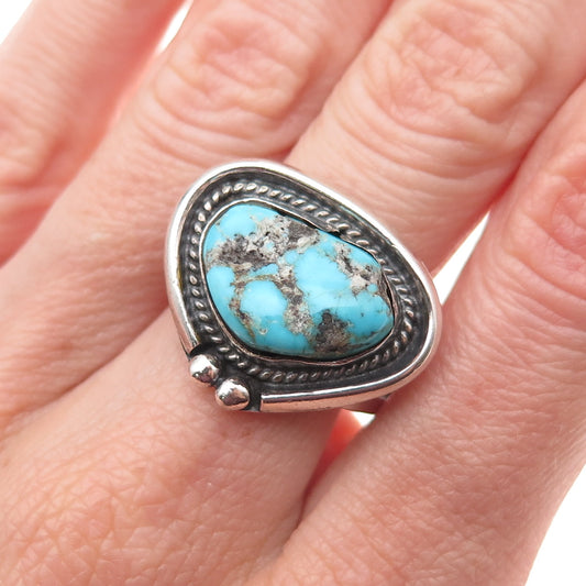 Old Pawn 925 Sterling Silver Vintage Southwestern Turquoise Tribal Ring Size 8.5