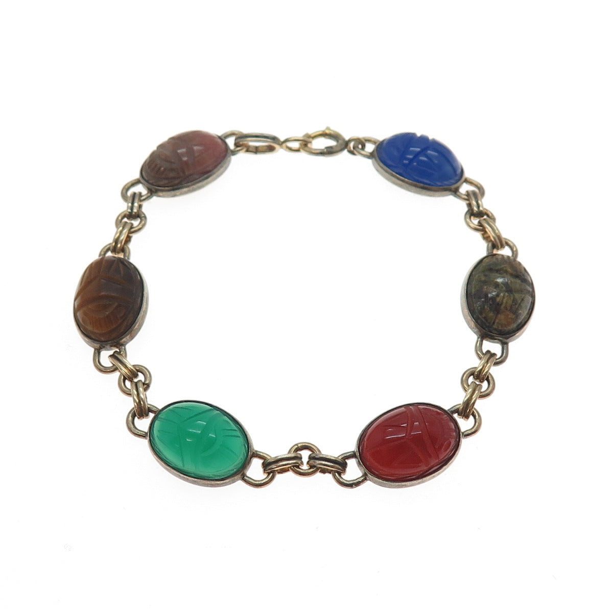 SYMMETALIC 1/20 14K Gold Filled 925 Sterling Antique Real Muti-Gem Bracelet 7"