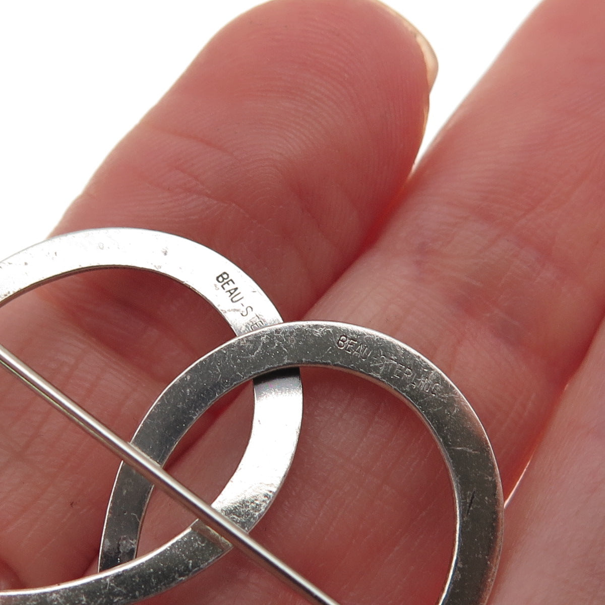 Beau 925 Sterling Silver Antique Art Deco Double Horseshoe Good Luck Pin Brooch