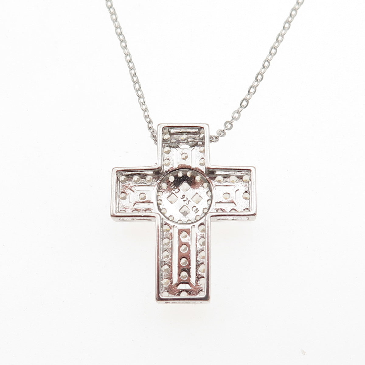 DBJ Dee Berkle 925 Sterling Silver C Z Cross Cable Chain Necklace 16-18"