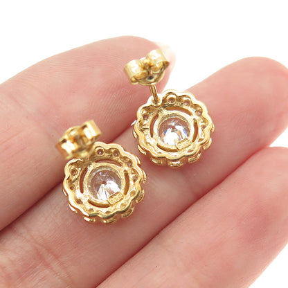 925 Sterling Silver Gold Plated Round-Cut Shaped C Z Stud Earrings