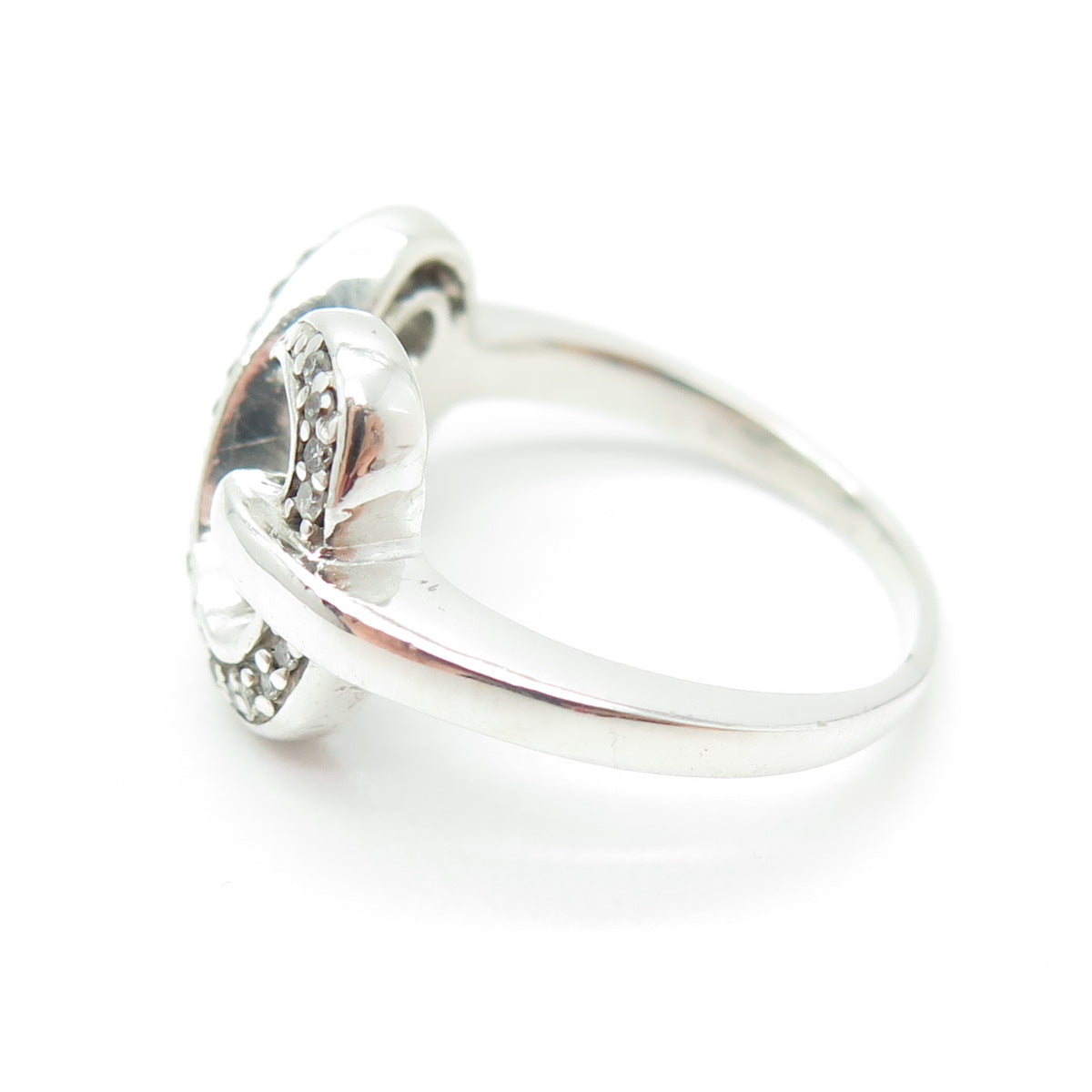 925 Sterling Silver Real Round-Cut Diamond Heart Ring Size 8.75