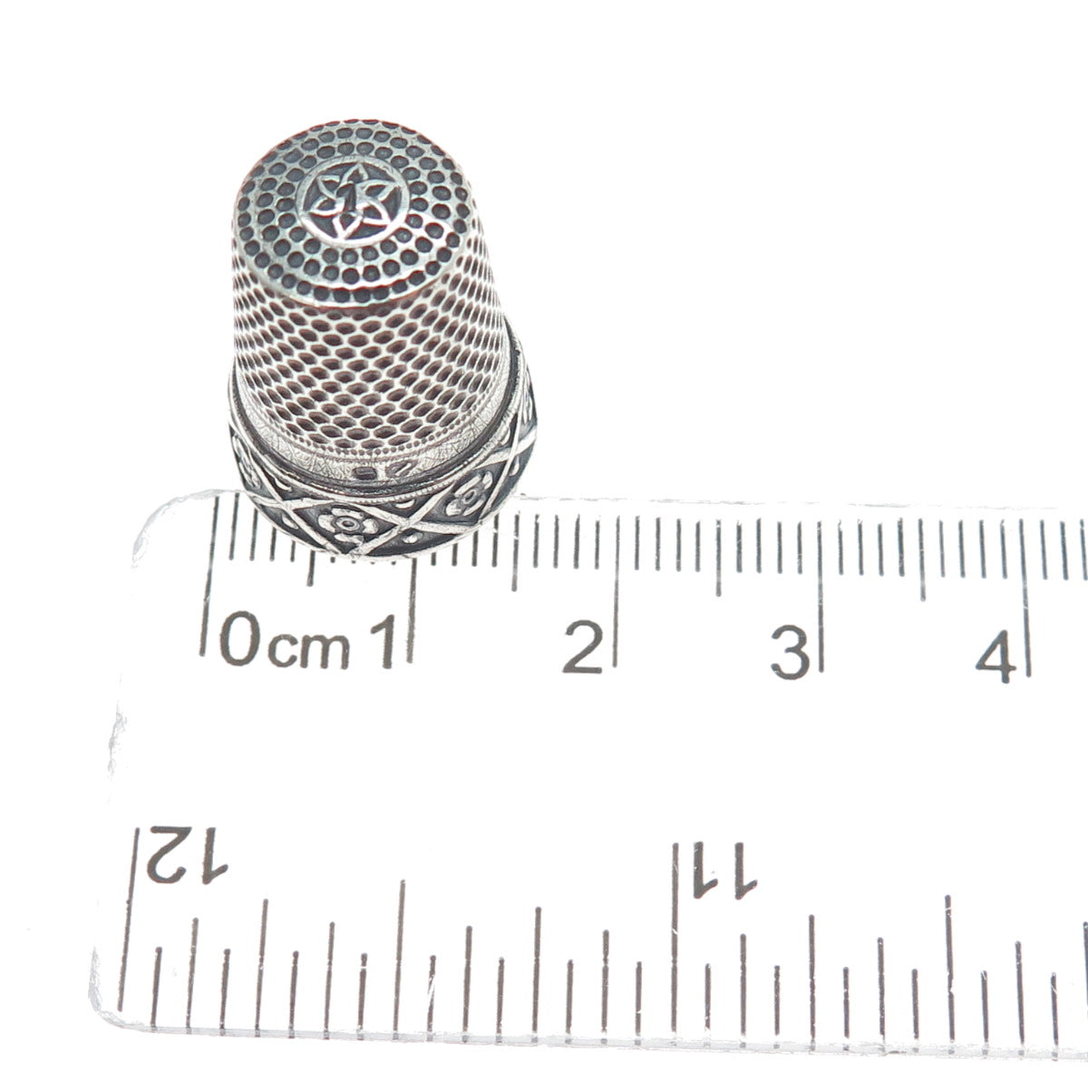 925 Sterling Silver Antique Art Deco European Flower Oxidized Sewing Thimble