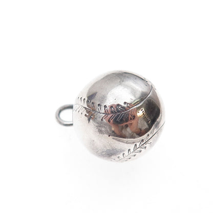 925 Sterling Silver Antique Art Deco Baseball Ball Oxidized 3D Charm Pendant