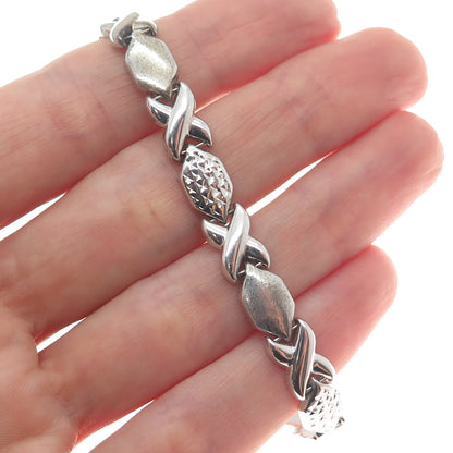925 Sterling Silver Vintage Diamond-Cut "X" Link Bracelet 7.25"
