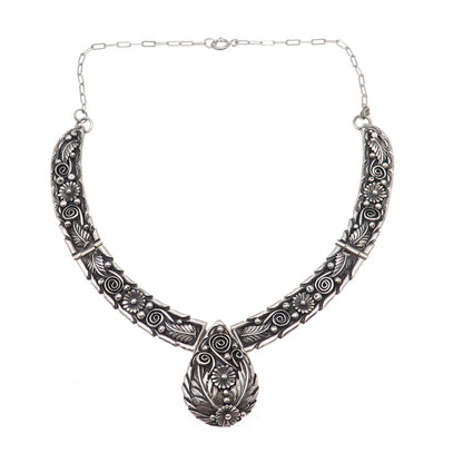 Fannie Ashley Navajo Old Pawn Sterling Silver Vintage Floral Chain Necklace 16"