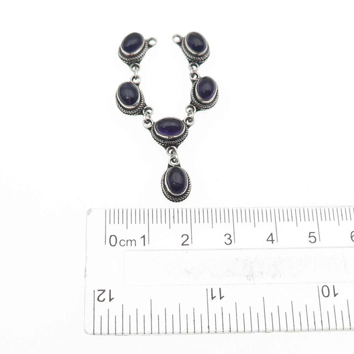 925 Sterling Silver Vintage Real Cabochon Amethyst Centerpiece Necklace Part