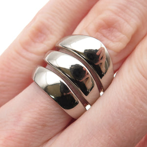 925 Sterling Silver Vintage Modernist 3-Row Ring Size 6