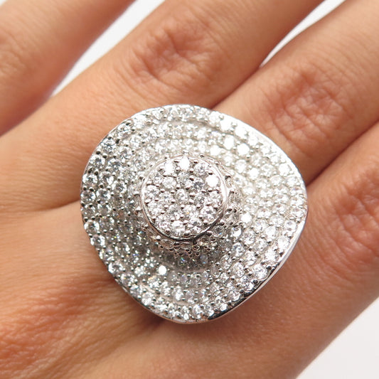 925 Sterling Silver Real White Topaz Gemstone Hat Ring Size 7.25