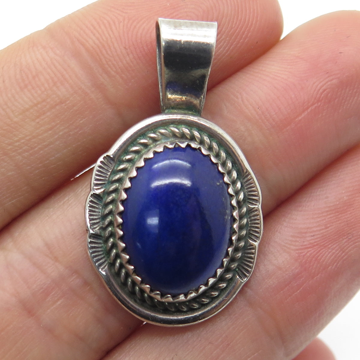 BEGAY NAVAJO Old Pawn 925 Sterling Silver Vintage Southwestern Lapis Pendant