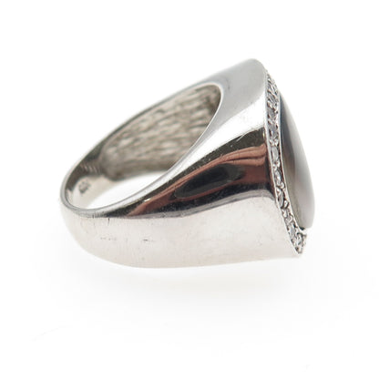 925 Sterling Silver Vintage Real Abalone Shell & C Z Modernist Ring Size 8