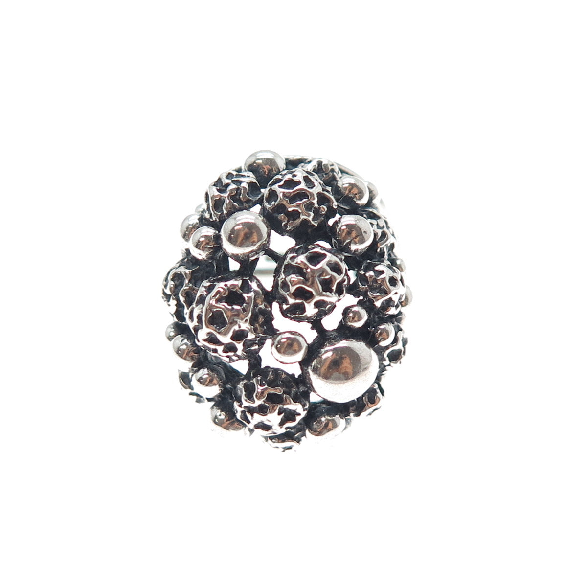 BEAU 925 Sterling Silver Antique Beaded Oxidized Adjustable Ring Size 6.75