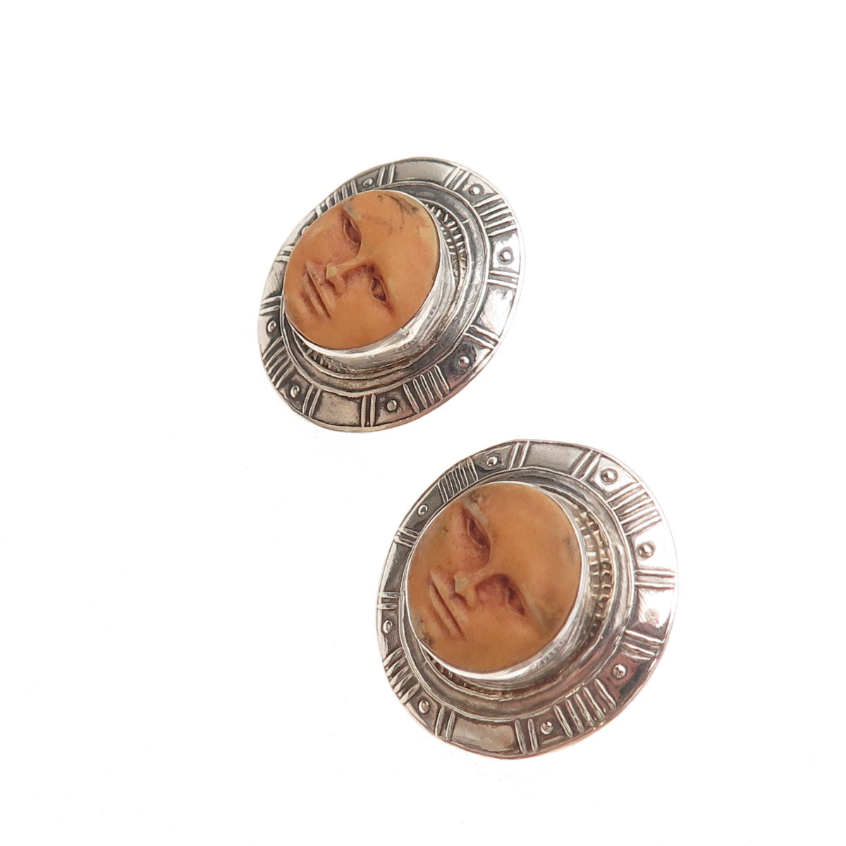 Tabra 925 Sterling Silver Vintage Moon Goddess Oxidized Earrings